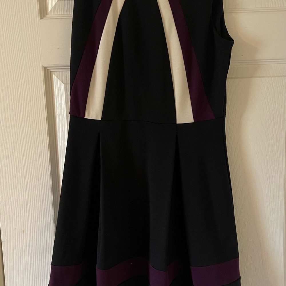 Calvin Klein Black and Purple Dress with Cream Accents